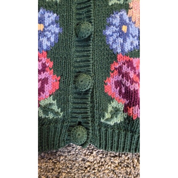 VTG Robin Sinklet Green Floral Button Down Cardigan Sweater Size Large - Picture 7 of 7